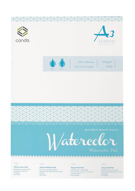 Aquarelblok Conda A3, 12 vellen, 230 g/m², aquarelpapier