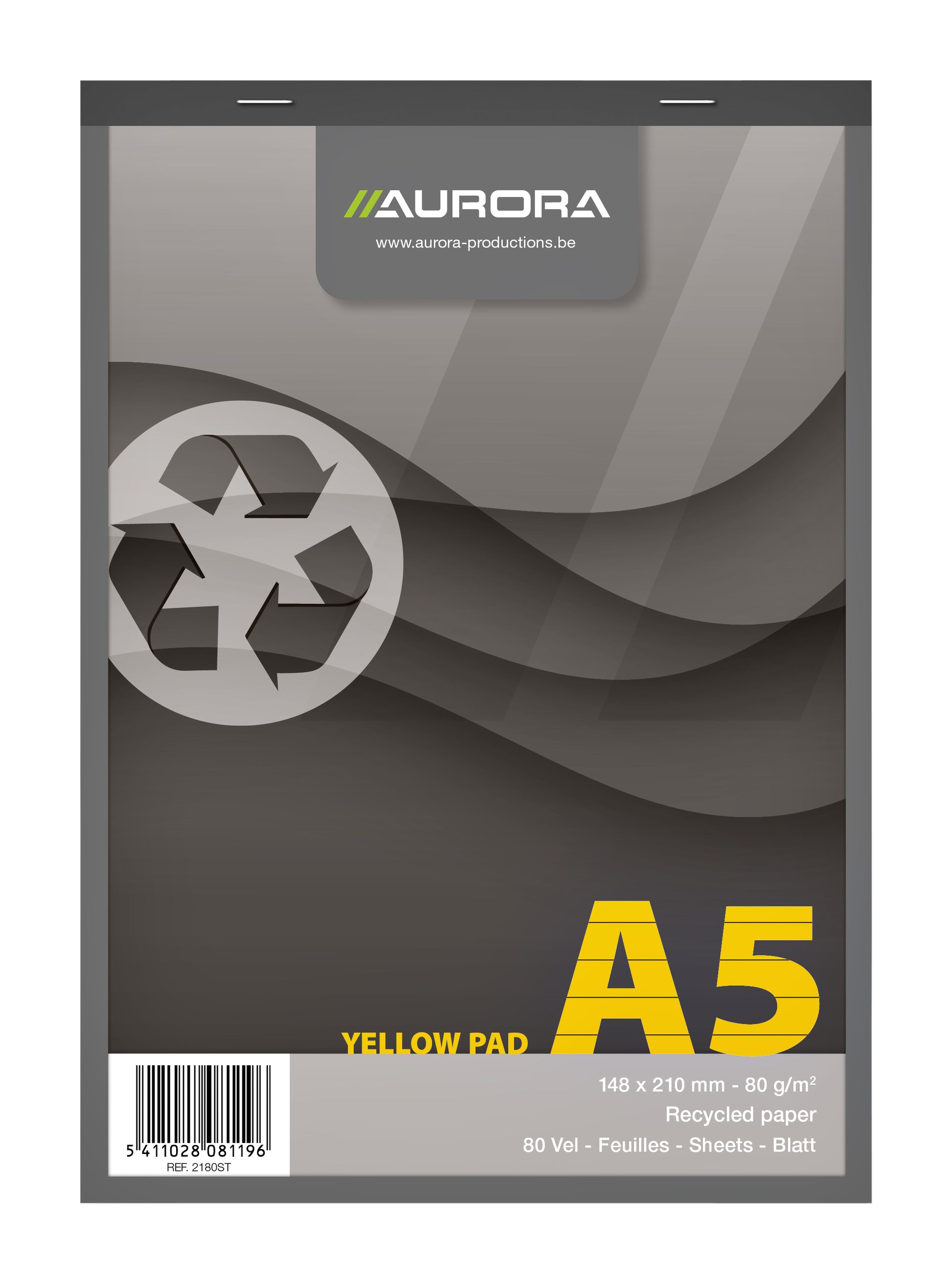 Schrijfblok Aurora A5 gelijnd 80 blad 80 g/m² geel