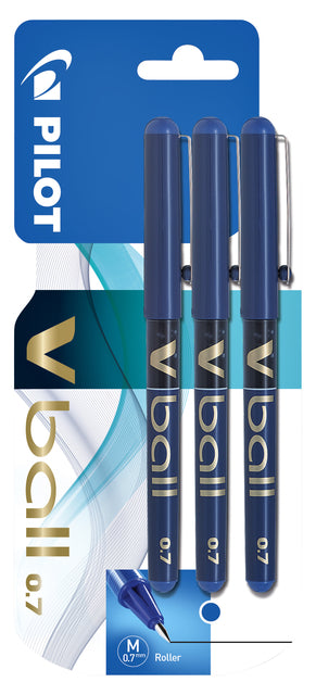 Pilot V-Ball 07 Medium 3 Stuks Blauw, Vloeibare Inkt