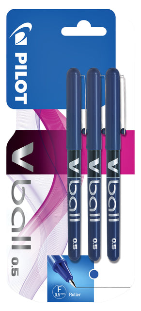 Rollerpen Pilot V-Ball 05 Fijn 3 Stuks Blauw