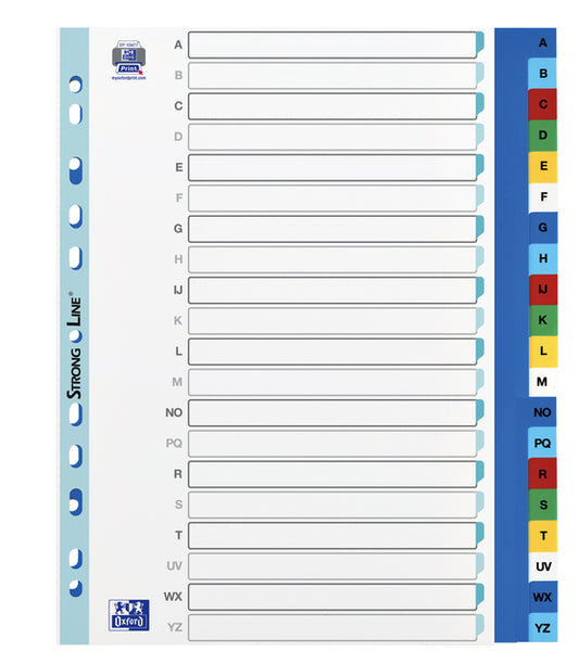 Oxford A4+ 11-Ringen PP Tabbladen, Kleur, 20 Dlg, A-Z