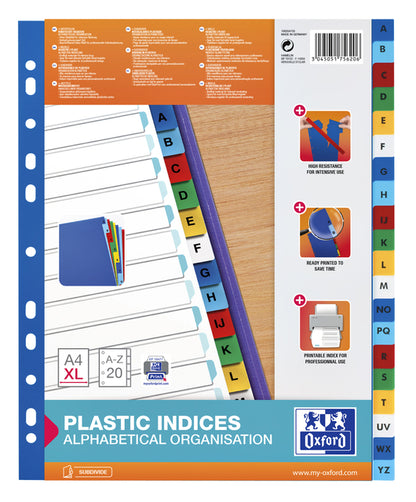 Oxford A4+ 11-Ringen PP Tabbladen, Kleur, 20 Dlg, A-Z - 2