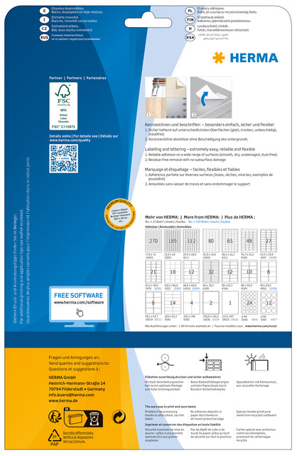 Herma 4349 Verwijderbare A4 Labels 96x50.8mm, Wit, 25 Vel - 2