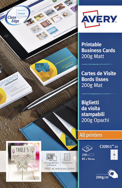 Visitekaart Avery C32011-10 85x54mm 190g mat, 100 stuks
