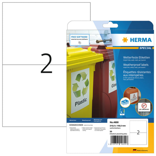 Herma 210x148mm Weerbestendige folie etiketten, wit, 20 stuks