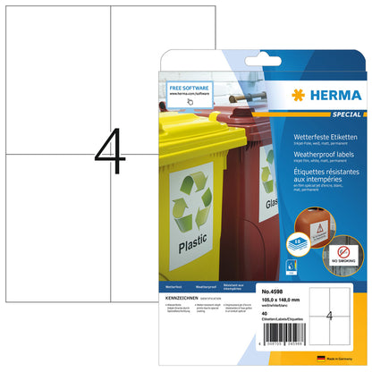 HERMA 4598 Weerbestendige A4 folie etiketten 105x148mm 40 stuks