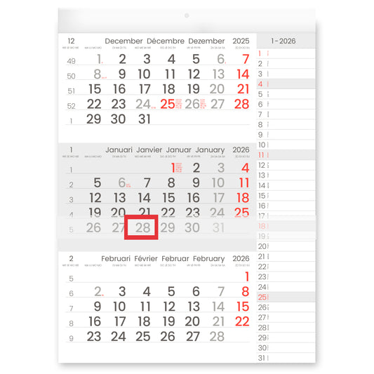 3-Maandkalender 2025, 30x40 cm, noteerruimte voor dagelijks gebruik