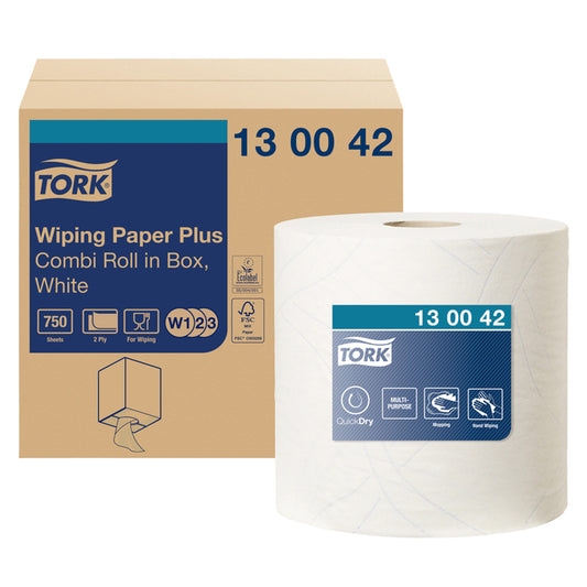 Poetspapier Tork Wiping Plus Combi W1/2/3 wit 255 meter