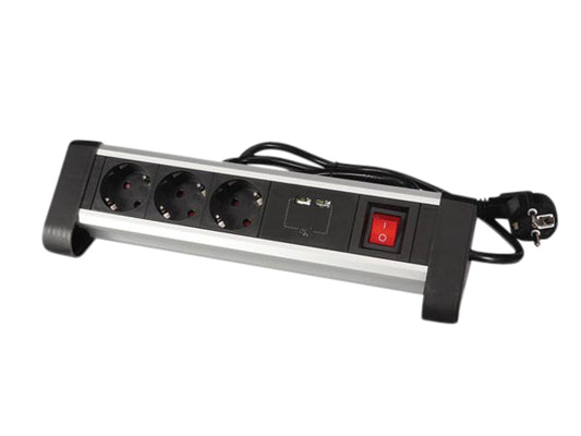 Stekkerdoos Perel 3-voudig met 2 USB-poorten 1,4m zwart
