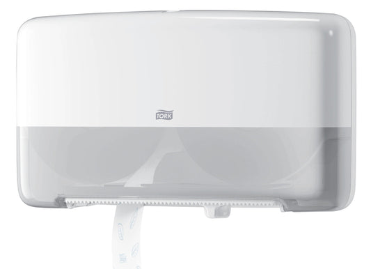 Toiletpapierdispenser Tork Twin Mini T2 wit met hoge capaciteit
