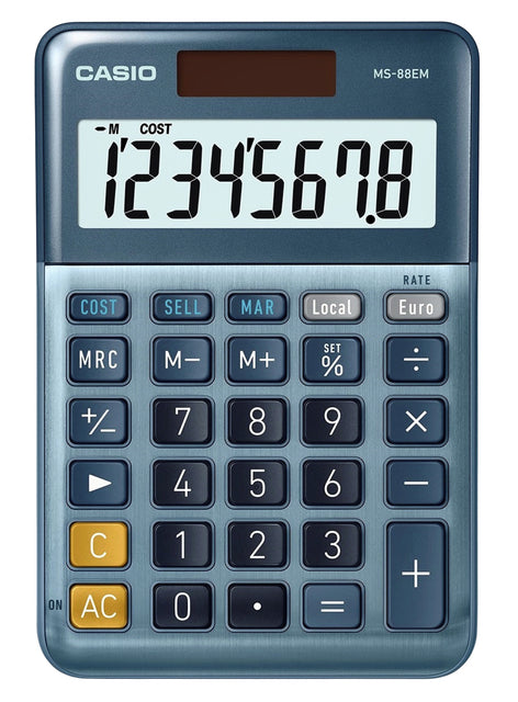 Casio MS-88EM Compacte Bureau rekenmachine met Aluminium Front