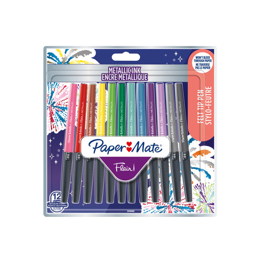 Paper Mate Flair Metallic Viltstiften Assorti, 12 stuks