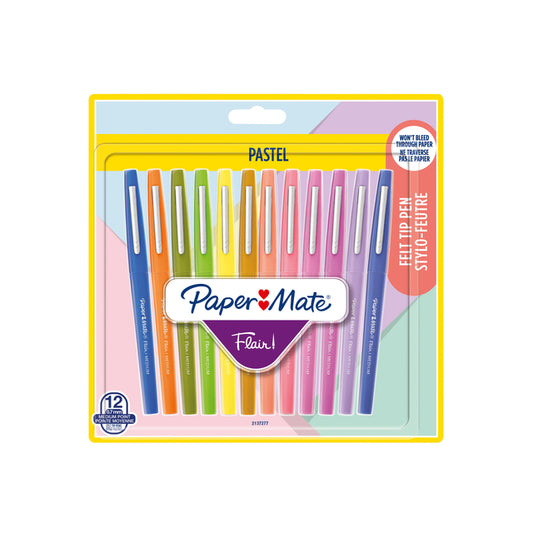 Pastel Viltstiften Paper Mate Flair, 12 stuks, vlekvrij
