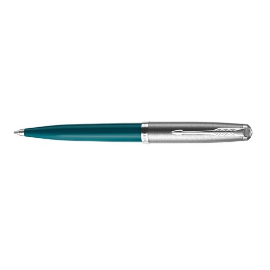 Balpen Parker 51 CT M, groenblauw, met chroomafwerking