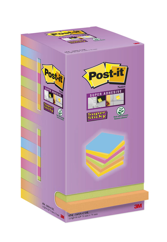 Post-it Color Notes 654 76x76mm, assorti, 16 pads