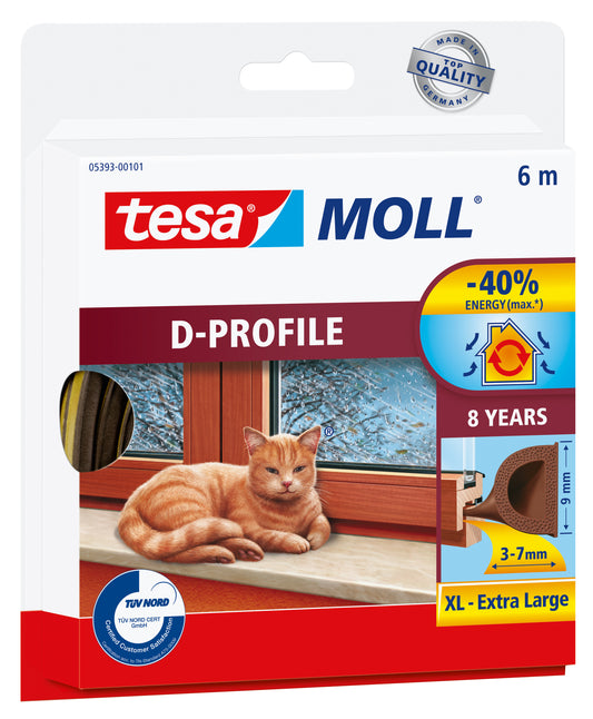 Zelfklevende Tochtstrip Tesamoll D-Profiel 6mx9mm Bruin