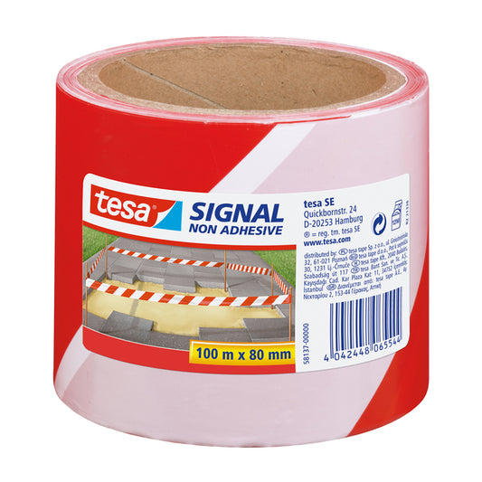 Waarschuwingslint tesa 100mx80mm rood/wit, niet-klevend