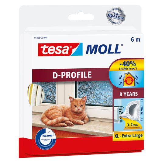 Tochtstrip Tesamoll D-profiel rubber 6 meter wit