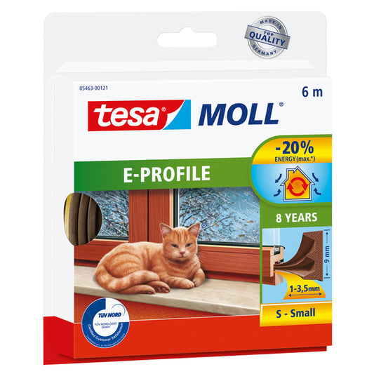 Zelfklevende Tochtstrip Tesamoll E-profiel 6m bruin