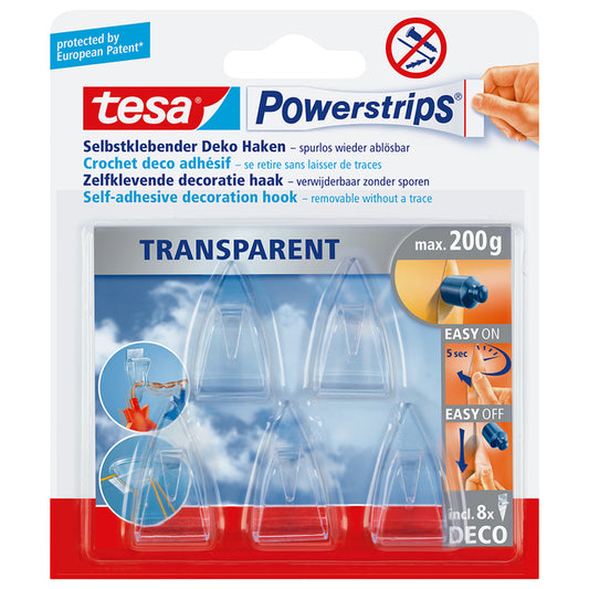 Tesa Powerstrips Deco Zelfklevende Transparante Haken, 5 Stuks