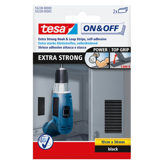 Tesa On & Off Extra Sterk Klittenband 50mmx10cm, zwart