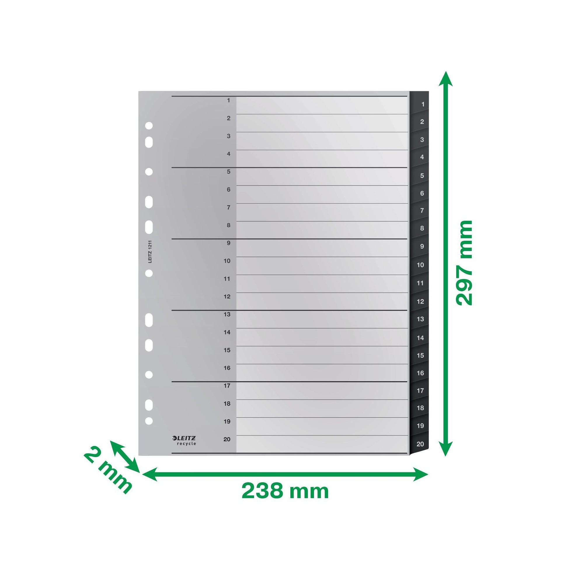 Leitz Recycle A4 1-20 Extra Brede PP Index, Milieuvriendelijk