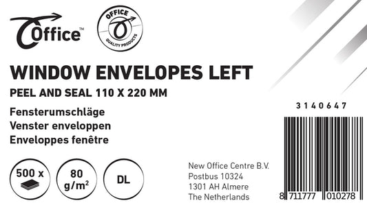 Office Envelop 110x220 mm DL, Zelfklevend, Venster Links