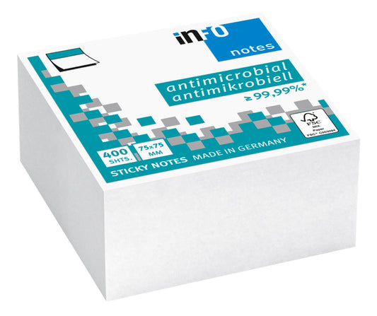 Info Notes Antimicrobieel 75x75mm, 400 vel, Wit