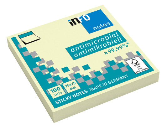 Memoblok info notes antimicrobieel geel 75x75mm, 100 vellen