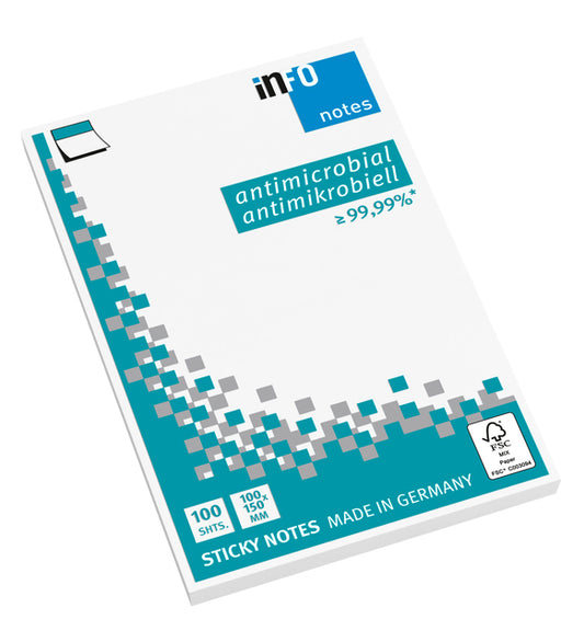 Memoblok Info Notes antimicrobieel 100x150mm wit, 100 vellen