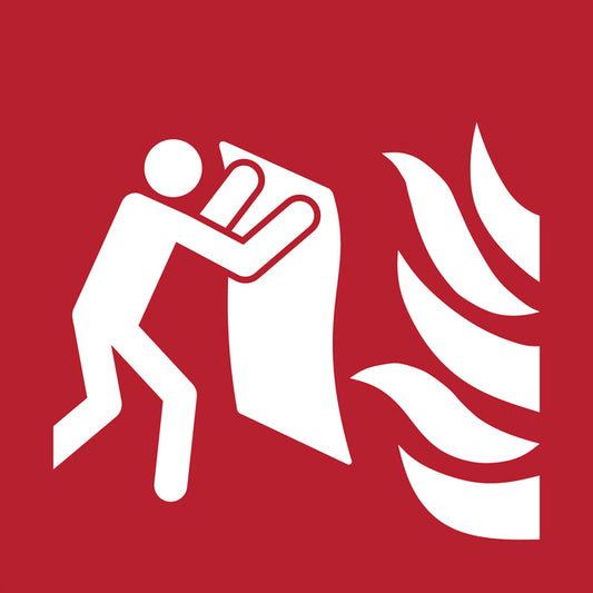 Pictogram Brandblusdeken Locatie ISO 7010 200x200mm Rood-Wit