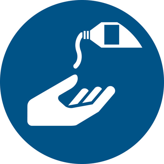 Handen Ontsmetten Pictogram ISO 7010 Blauw-Wit Ø 200 mm