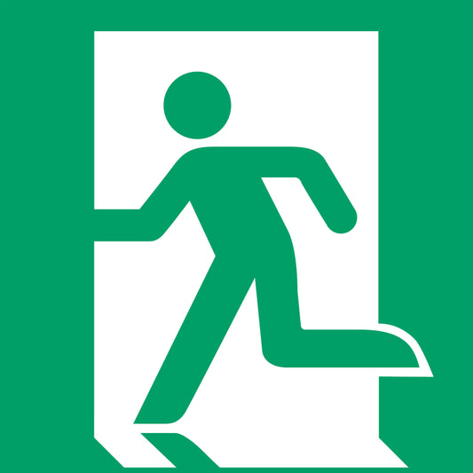 Nooduitgang links Pictogram 200x200 mm Groen-Wit ISO 7010