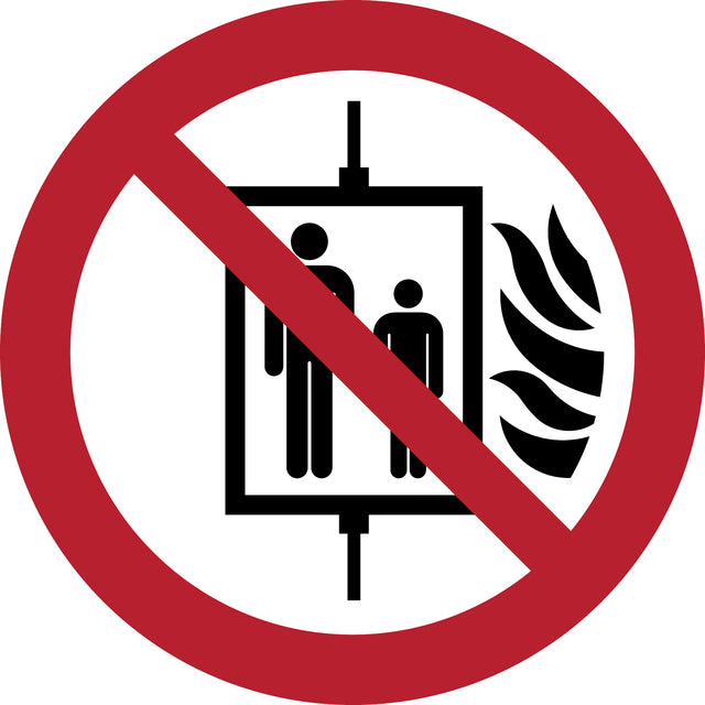 Pictogram Verboden Liftgebruik bij Brand ISO 7010 Ø 200mm Rood-Wit