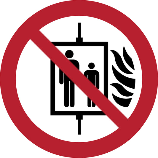 Pictogram Verboden Liftgebruik bij Brand ISO 7010 Ø 200mm Rood-Wit