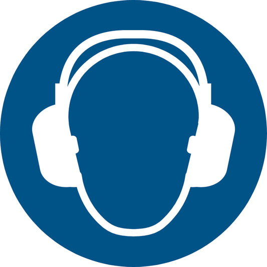 Pictogram Verplichte Gehoorbescherming ISO 7010 Ø 200mm Blauw-Wit