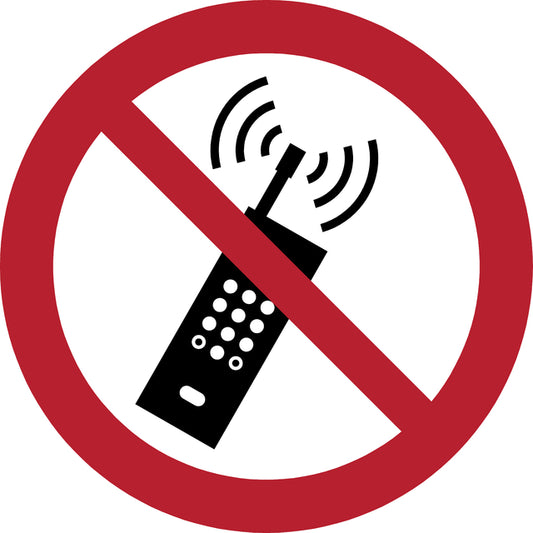 Pictogrambordje Mobiele Telefoon Verboden Ø 200 mm Rood-Wit
