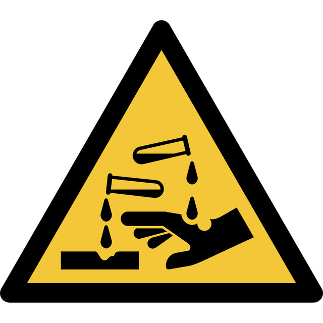 ISO 7010 Pictogram Bijtende Stoffen, 200x176mm, Geel/Zwart