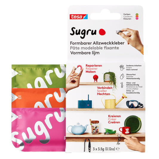 Sugru kneedbare lijm 3-pack in roze, oranje en groen