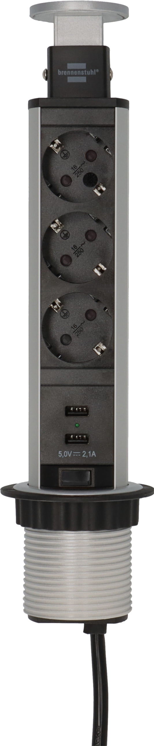 Stekkerdoos Brennenstuhl toren 3-voudig met USB en 2m kabel zwart/zwit