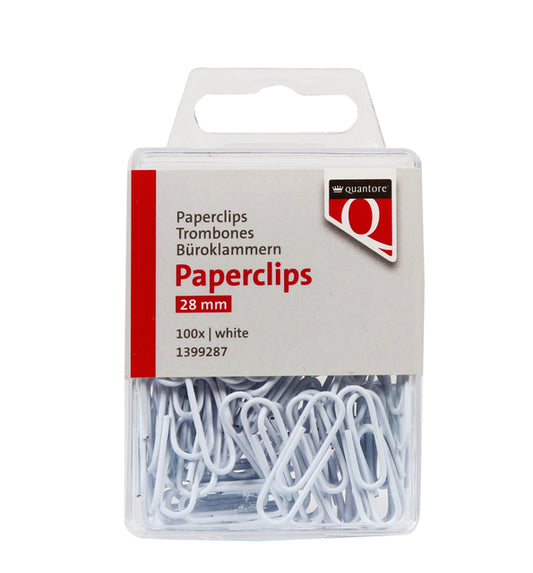 Paperclip Quantore 28mm wit, 100 stuks