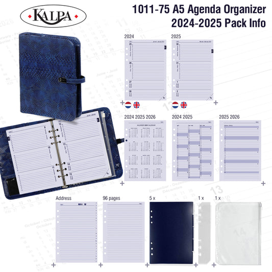 Kalpa A5 Ring Binder Planner Organizer incl. ag24-25 7d/2p croco indigo