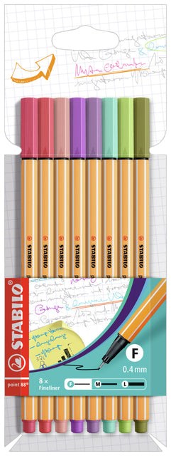 Fineliner STABILO point 88 F assorti, 0,4 mm punt