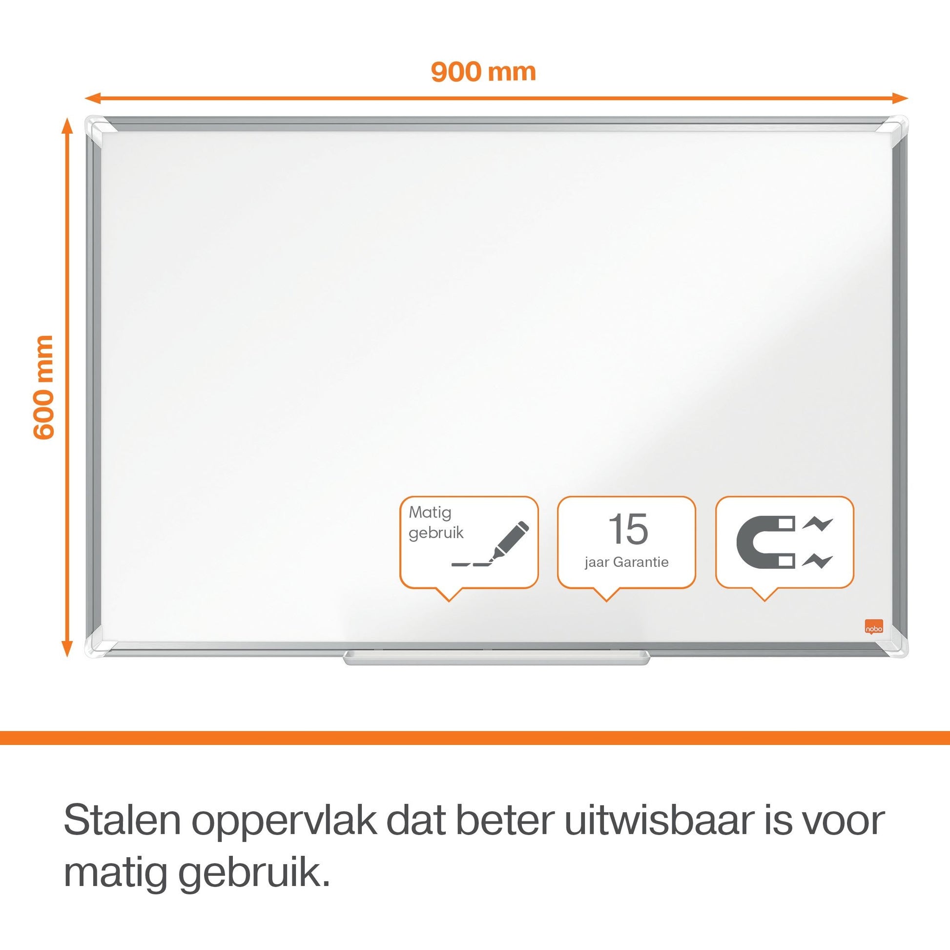 Nobo Premium Plus Whiteboard 900x600mm Staal