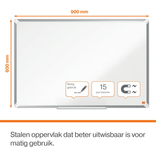 Nobo Premium Plus Whiteboard 900x600mm Staal