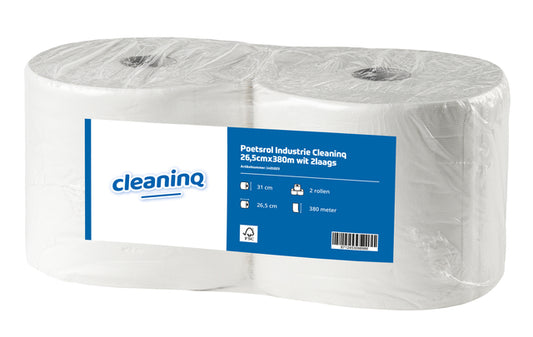 Poetspapier industrie Cleaninq 26,5 cm x 380 m wit