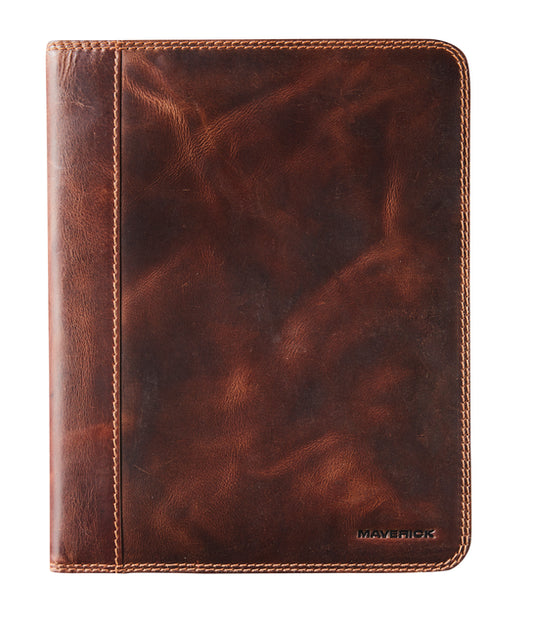 A5 lederen schrijfmap Maverick Original met rits en blocnote