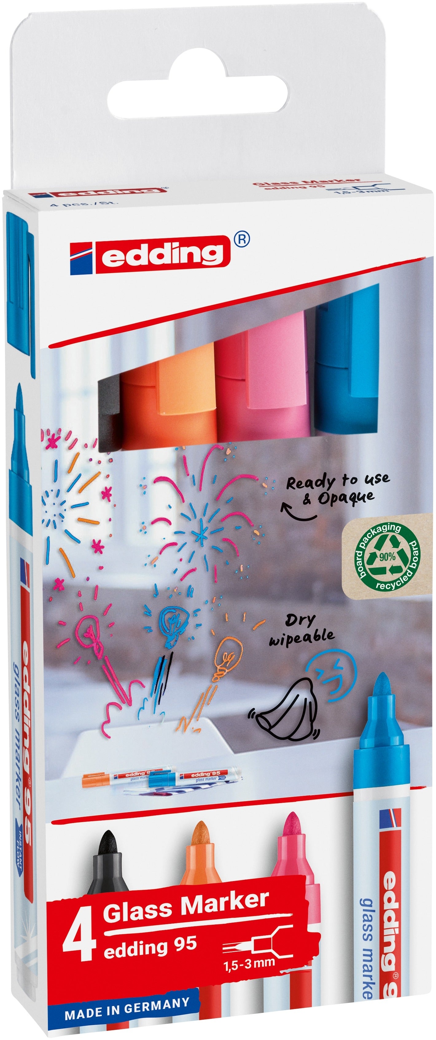 Viltstift edding 95 glasbord incl. zwart, voor whiteboards en glas