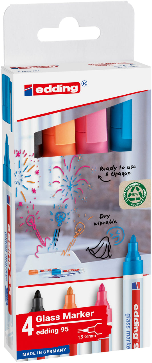 Viltstift edding 95 glasbord incl. zwart, voor whiteboards en glas