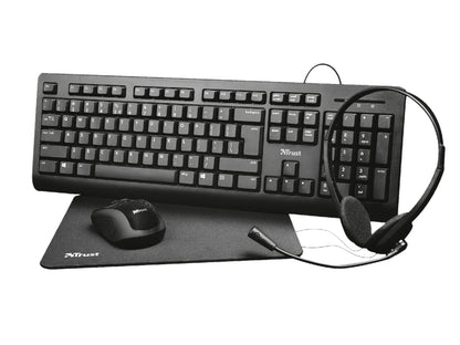 Thuiswerkset Trust Primo 4-in-1 zwart met toetsenbord muis headset
